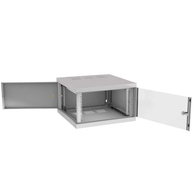 19"-Wandverteiler Z-BOX von ZPAS - hochstabile 100 kg Traglast - 6 HE - 600 mm Tiefe - Glastür - lichtgrau