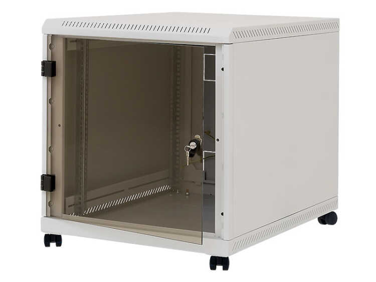 19"-Untertisch-Serverschrank RCA von TRITON - 12 HE - 600 x 900 mm - Glastür - Rückwand - Rollen - lichtgrau