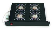 19"-Lüftereinheit - 4 Ventilatoren - 2 HE - vertikaler Luftstrom - Thermostat - 320 m³/h Luftdurchsatz - schwarz