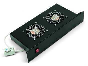 19"-Lüftereinheit - 2 Ventilatoren - 2 HE - vertikaler Luftstrom - Thermostat - 160 m³/h Luftdurchsatz - schwarz