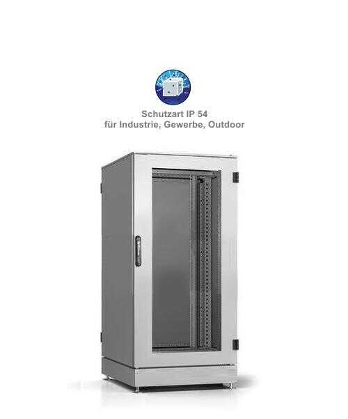 IS-1 Serverrack von SCHÄFER - Sichttür - Vollblechtür - 25 HE - Schutzgrad IP54 - 600x1000 mm - Sockel - lichtgrau
