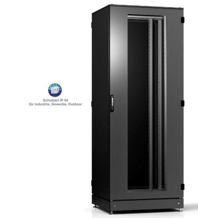 IS-1 High-End Serverrack von SCHÄFER - Sichttür - Vollblechtür - 43 HE - Schutzgrad IP54 - 800x900 mm - Sockel - schwarz