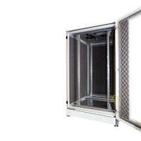 Schallgedämmter Serverschrank SCHÄFER IS-1 silenced - 25 HE - BxT 800x800 mm - Sichttür - Vollblechtür - Sockel - 2 Silent-Ventilatoren - lichtgrau
