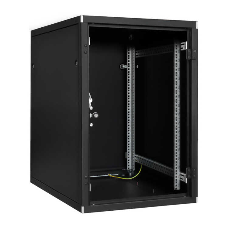 Kleiner 19"-Netzwerkschrank SZB IT - 18 HE - 800 x 800mm - Glastür - schwarz