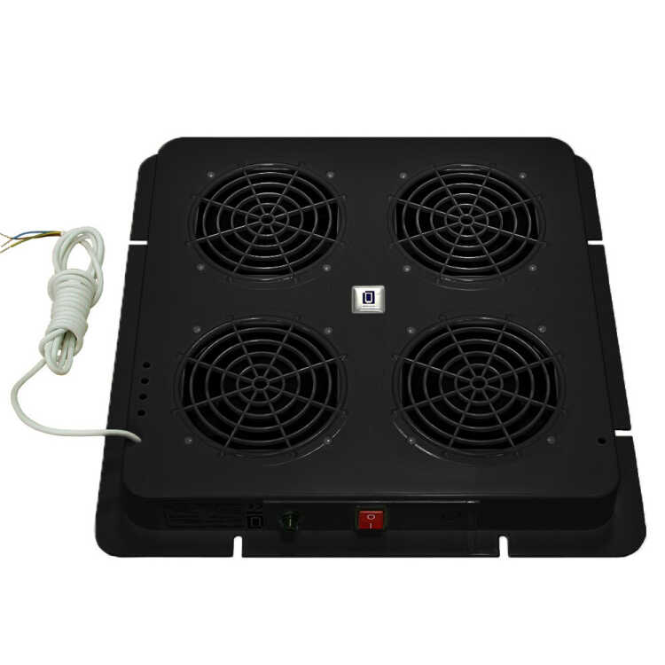 2-fach Dach-/Bodenlüfter für 19"-Schrank SZB IT - Luftdurchsatz 320 m³/h - mit Schalter - mit Thermostat - schwarz