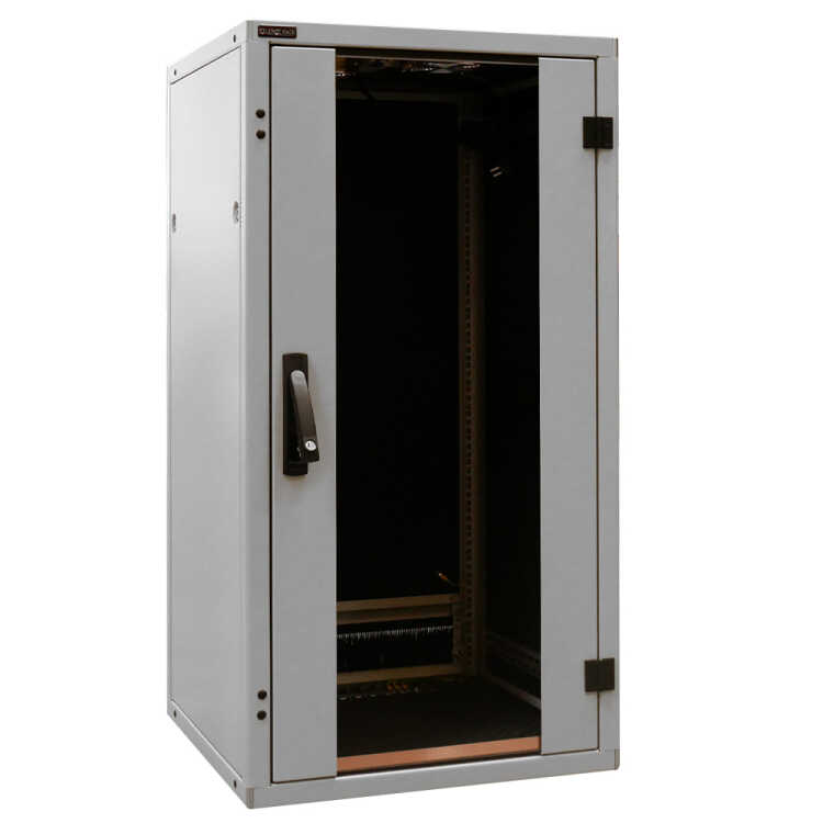 Schallgedämmter Serverschrank SILENCE RACK - 24 HE - 2 SILENT-Lüfter - 600 x 600 mm - Sichttür - Vollblechtür - lichtgrau