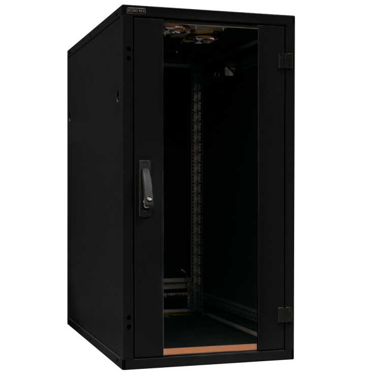 Schallgedämmter Serverschrank SILENCE RACK - 24 HE - 2 SILENT-Lüfter - 600 x 800 mm - Sichttür - Vollblechtür - schwarz