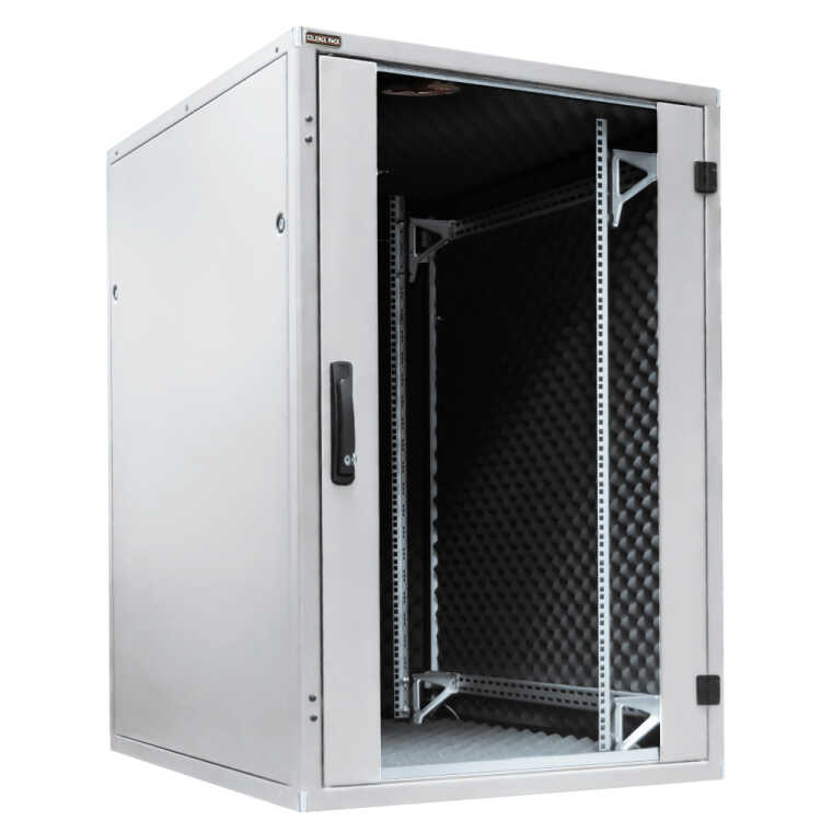 Schallgedämmter Serverschrank SILENCE RACK - 24 HE - 2 SILENT-Lüfter - 800 x 800 mm - Sichttür - Vollblechtür - lichtgrau