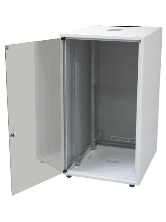 19"-Netzwerkschrank SJB - 18 HE - BxT 600x600 mm - Glastür - Rückwand - lichtgrau