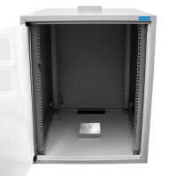 19"-Stand-/Wandschrank RESISTER aktiv - erhöhter Staubschutz IP50 - 18 HE - Glastür - BxT 600x600mm - Aktiv-Lüfter - lichtgrau