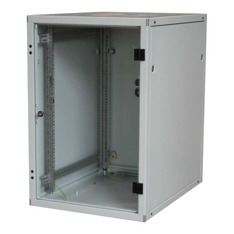Kleiner 19"-Netzwerkschrank SZB IT - 18 HE - 600 x 600mm - Glastür - Rückwand - lichtgrau