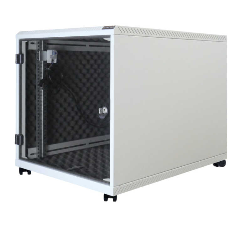 Kleiner schallgedämmter 19"-Serverschrank RCA von TRITON - 12 HE - 600x1000 mm - 2x Lüfter Silence Noctua - lichtgrau