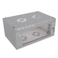 19"-Wandverteiler TAUNUS von IT-BUDGET - 4 HE - 350 mm Tiefe - Sichttür - Schloss - lichtgrau