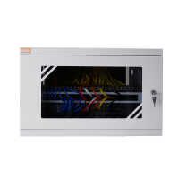 19"-Wandverteiler TAUNUS von IT-BUDGET - 4 HE - 450 mm Tiefe - Sichttür - Schloss - lichtgrau