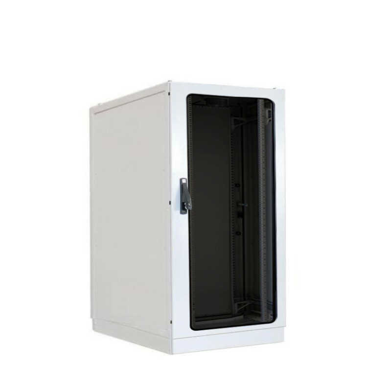 19"-Serverschrank/Netzwerkschrank SZE2 - Schutzart IP54 - 24 HE - BxT 600 x 800 mm - Sichttür - Vollblechtür - Sockel - lichtgrau