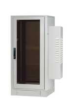 Serverschrank SZE2 mit Klimaanlage von Cosmotec/Stulz - Kühlleistung 300 - 2000 W - 24 HE - 600x600 mm - Glasfronttür - Sockel - lichtgrau