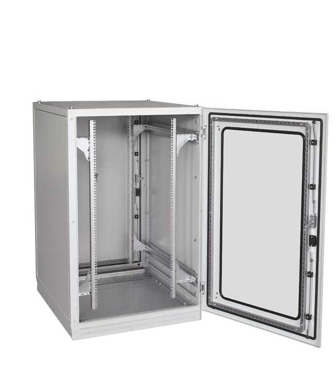 Serverschrank SZE2 mit Klimaanlage von Cosmotec/Stulz - Kühlleistung 300 - 5600 W - 24 HE - 800x1000 mm - Glasfronttür - Sockel - lichtgrau