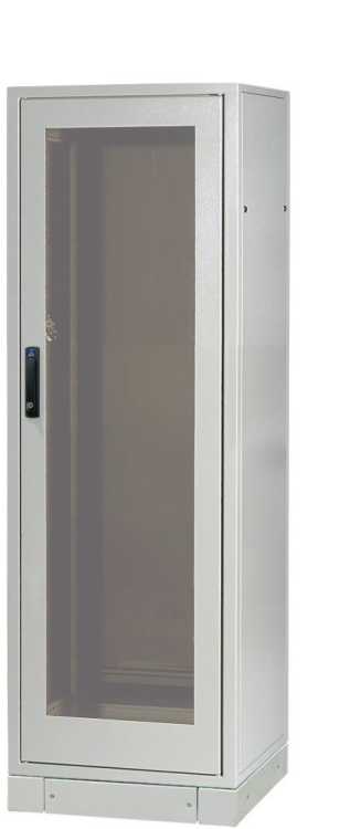 Serverschrank SZE2 mit Klimaanlage von Cosmotec/Stulz - Kühlleistung 300 - 4000 W - 36 HE - 600x800 mm - Glasfronttür - Sockel - lichtgrau