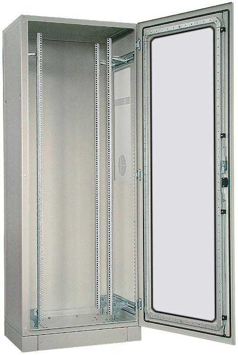 Serverschrank SZE2 mit Klimaanlage von Cosmotec/Stulz - Kühlleistung 300 - 4000 W - 36 HE - 800x800 mm - Glasfronttür - Sockel - lichtgrau