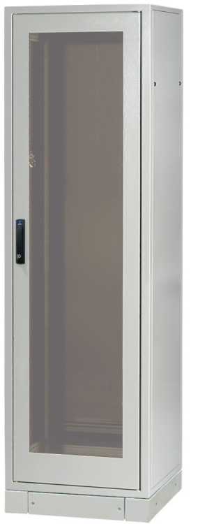Serverschrank SZE2 mit Klimaanlage von Cosmotec/Stulz - Kühlleistung 300 - 5600 W - 42 HE - 600x1000 mm - Glasfronttür - Sockel - lichtgrau