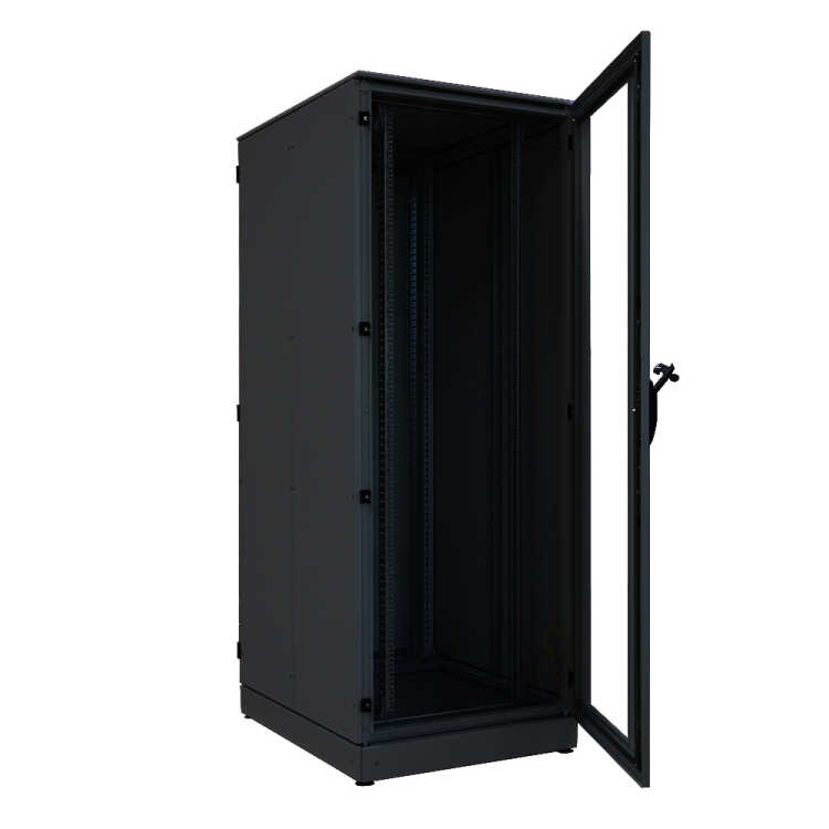 IS-1 Serverrack SCHÄFER mit Cosmotec/Stulz Kühlgerät - Kühlleistung 300 bis 5200 W - Sichttür - Vollblechtür - 43 HE - 800x1000 mm - Sockel - schwarz