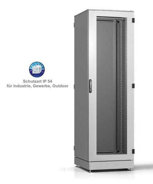 IS-1 Serverschrank SCHÄFER mit Cosmotec/Stulz Kühlgerät - Kühlleistung 300 bis 5200 W - Sichttür - Vollblechtür - 43 HE - 600x1000 mm - Sockel - lichtgrau