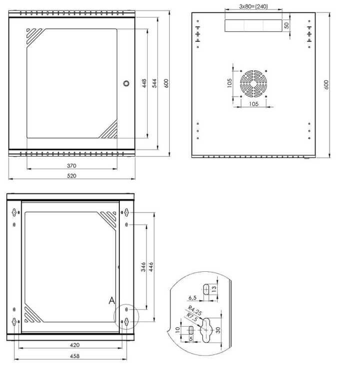 19-Netzwerkschrank von IT-BUDGET - 12 HE - 600 mm Tiefe - Sichttür - 19-Ebene vo+hi - abschließbar - lichtgrau