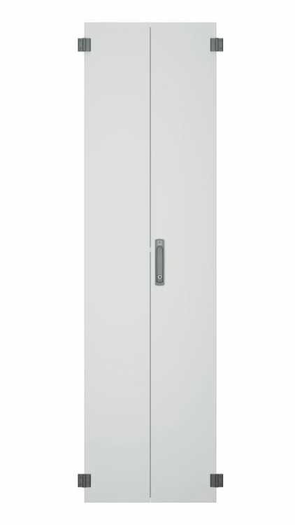 Vollblech-Doppeltür für SZB IT Rack mit 42 HE x 600 mm Breite - vertikal geteilt - 3-Punkt-Schliessung - lichtgrau