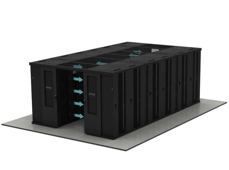 Kaltgang-Warmgang-Einhausung Data Box - 2 Reihen á 4 Serverschränke SZB IT - 42 HE - 600 x 1200 mm - perf. Türen - schwarz