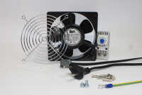 Komplettset Netzwerkschranklüfter mit Thermostat - 160 m³/h Luftdurchsatz - 230 V - 1 Ventilator, Schutzgitter, Leitungen, Thermostat, Schrauben