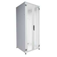 19"-Serverschrank SZB IT - 42 HE - 800 x 800 mm - geteilte perforierte Doppel-Türen vorne und hinten - lichtgrau