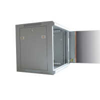 19"-Netzwerkschrank SWA - 4 HE - BxT 570 x 350 mm - Sichttür - Seiten abnehmbar - Wand- + Standmontage - Zubehör-Set - lichtgrau