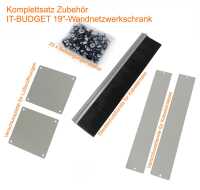 19"-Netzwerkschrank SWA - 4 HE - BxT 570 x 350 mm - Sichttür - Seiten abnehmbar - Wand- + Standmontage - Zubehör-Set - lichtgrau