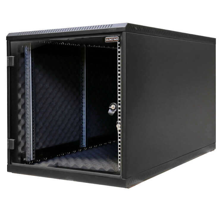 Kleiner schallgedämmter 19"-Serverschrank RCA von TRITON - 12 HE - BxT 600x800 mm - Glastür - 2 x Super Silence Lüfter - Rollen - schwarz