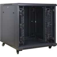 19"-Serverschrank - 15 HE - BxT 800x800 mm - perforierte Tür - Vollblechtür - Rollen - schwarz