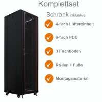 19"-Netzwerkschrank SRK von IT-BUDGET - Komplettset - 38 HE - BxT 600x600 mm - Sicht-/Vollblechtür - 4 Aktiv-Lüfter - Flatpack - schwarz