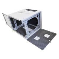 Schallgedämmter 19"-Wand-/Stand-Verteiler Flatbox von RITTAL - 9 HE - 1 SILENT-Lüfter - 600 mm Tiefe - Glastür - lichtgrau