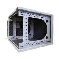 Schallgedämmter 19"-Wand-/Stand-Verteiler Flatbox von RITTAL - 9 HE - 1 SILENT-Lüfter - 400 mm Tiefe - Glastür - lichtgrau
