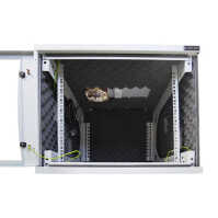 Schallgedämmter 19"-Wand-/Stand-Verteiler Flatbox von RITTAL - 15 HE - 1 SILENT-Lüfter - 400 mm Tiefe - Glastür - lichtgrau