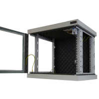 Schallgedämmter 19"-Netzwerkschrank SILENCE RACK - 6 HE - 450 mm Tiefe - Sichttür - Lüfter - lichtgrau