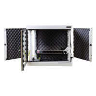 Schallgedämmter 19"-Wand-Netzwerkschrank SILENCE RACK - 9 HE - 600 mm Tiefe - Sichttür - 1 SILENT-Lüfter - lichtgrau