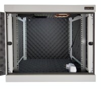Schallgedämmter 19"-Wand-Netzwerkschrank SILENCE RACK - 9 HE - 600 mm Tiefe - Vollblechtür - 1 SILENT-Lüfter - lichtgrau