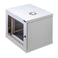 Schallgedämmter 19"-Wand-Netzwerkschrank SILENCE RACK - 12 HE - 450 mm Tiefe - Sichttür - 1 SILENT-Lüfter - lichtgrau