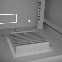 19"-Wand-Netzwerkschrank RESISTER aktiv - erhöhter Staubschutz - 12 HE - 600 mm Tiefe - Vollblechtür - Lüfter - lichtgrau