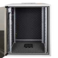 Schallgedämmter 19"-Schrank SILENCE RACK Office - 15 HE - 1 SILENT-Lüfter - BxT 600x600 mm - Glastür - lichtgrau