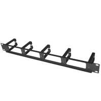 19"-Kabeldurchführungsplatte mit 5 Kabelbügel aus stabilem Kunststoff-Profil - Bügelgröße HxT 44x70 mm - 1 HE - schwarz