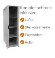 19"-Netzwerkschrank SRK von IT-BUDGET - Komplettset - 42 HE - BxT 600x600 mm - Sicht-/Vollblechtür - 4 Aktiv-Lüfter - Flatpack - lichtgrau