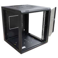 19"-Netzwerkschrank SWA - 9 HE - BxT 570 x 450 mm - Sichttür - Seiten abnehmbar - Wand- + Standmontage - Zubehör-Set - schwarz
