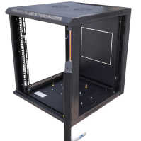 19"-Netzwerkschrank SWA - 9 HE - BxT 570 x 450 mm - Sichttür - Seiten abnehmbar - Wand- + Standmontage - Zubehör-Set - schwarz