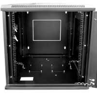 19"-Netzwerkschrank SWA - 9 HE - BxT 570 x 450 mm - Sichttür - Seiten abnehmbar - Wand- + Standmontage - Zubehör-Set - schwarz